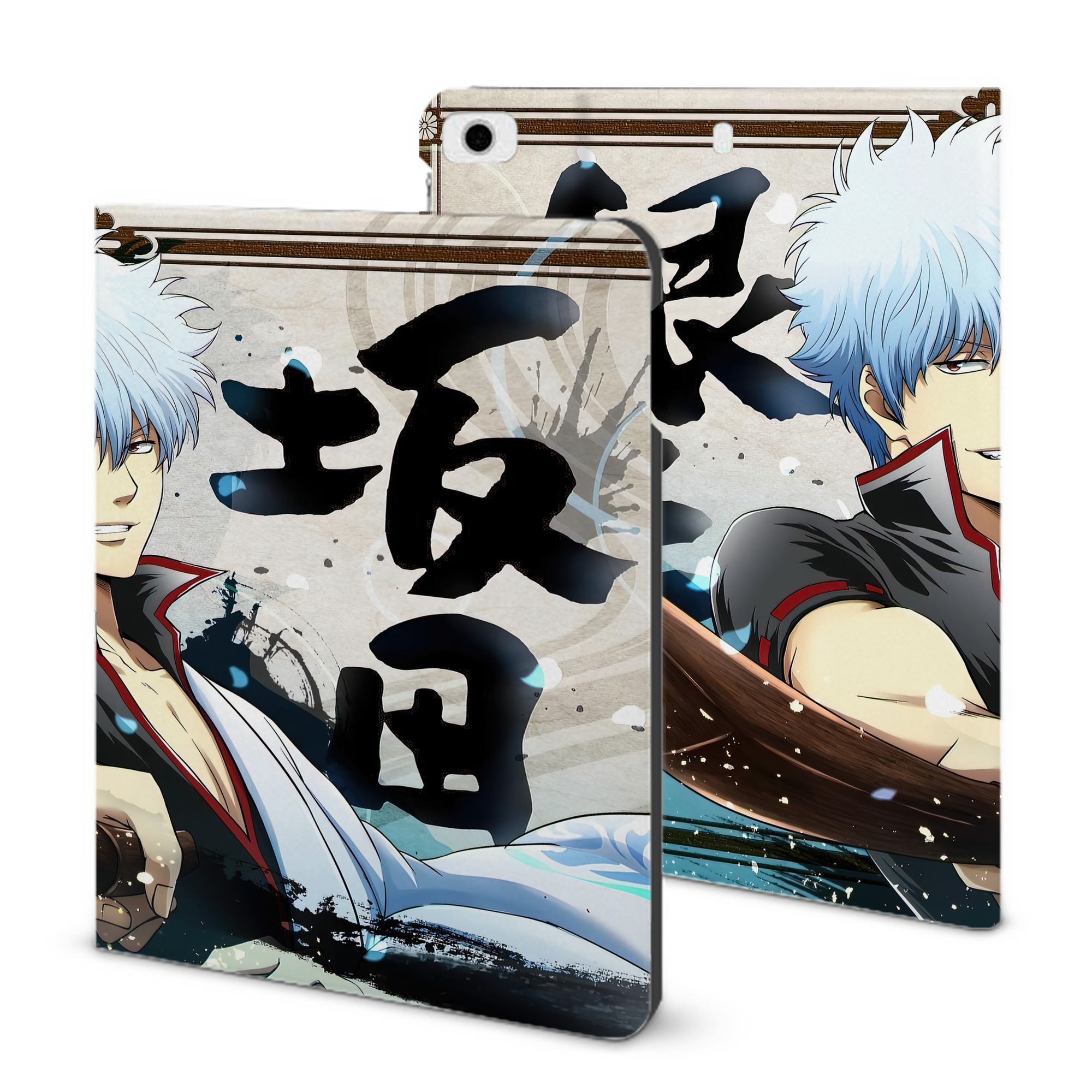 ぎんたま 坂田銀時（さかたぎんとき） 神楽 志村新八（しむら しんぱち） GINTAMA Sakata Gintoki Kagura Shimura Shinpachi IPad ケース ブック型 PUレザー TPU 耐衝撃 軽量 薄型 ペン収納なし 全面保護 IPad 各モデル対応